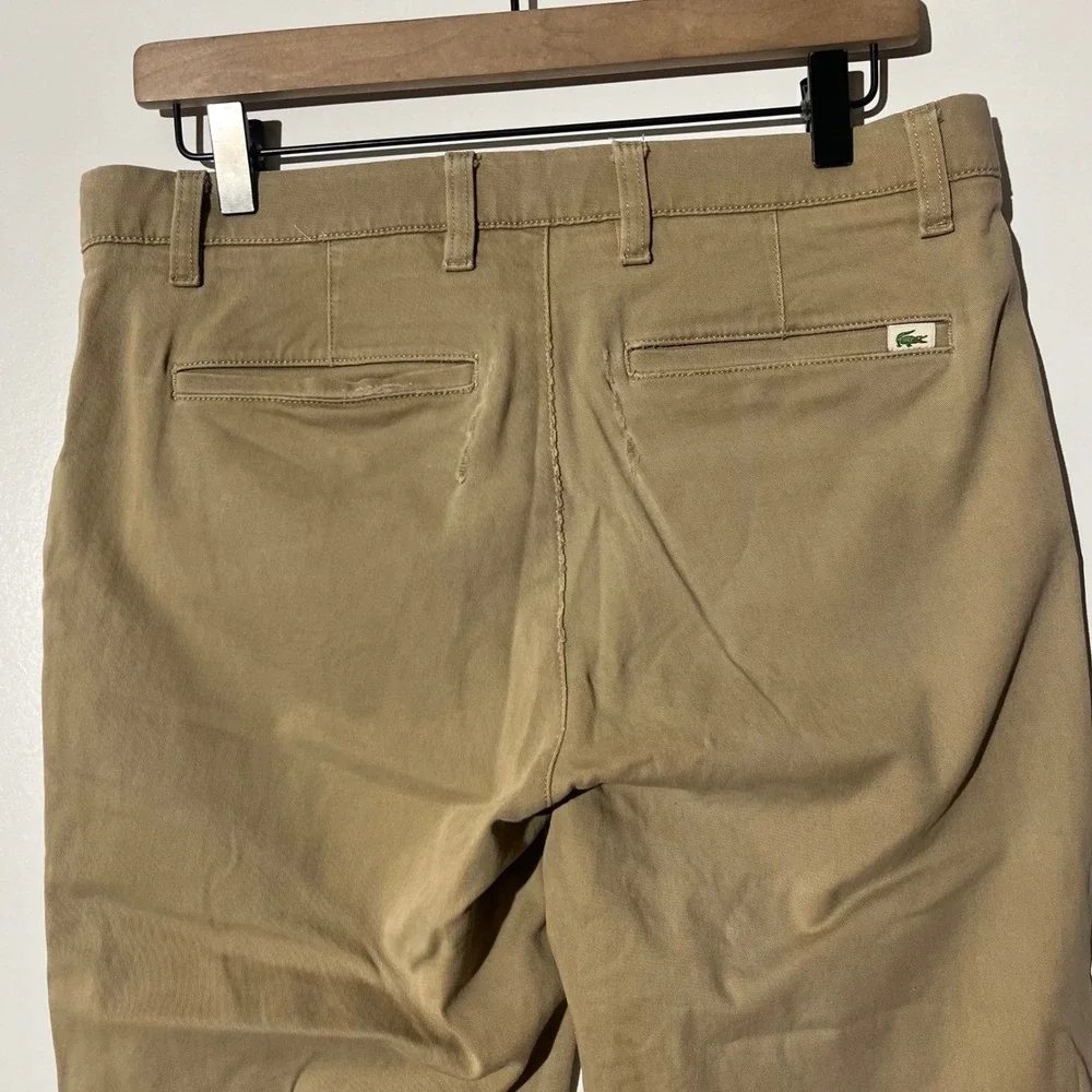 Lacoste Slim Fit Chino Pants Mens 32 Tan Khaki Cotton Twill Trousers - Picture 5 of 8